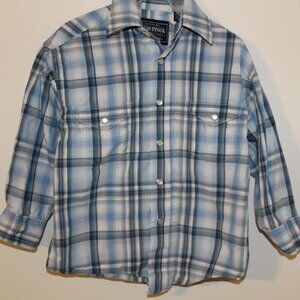 Roughstock by Panhandle Slim Boy's Pearl snap button down blue plaid shirt size4